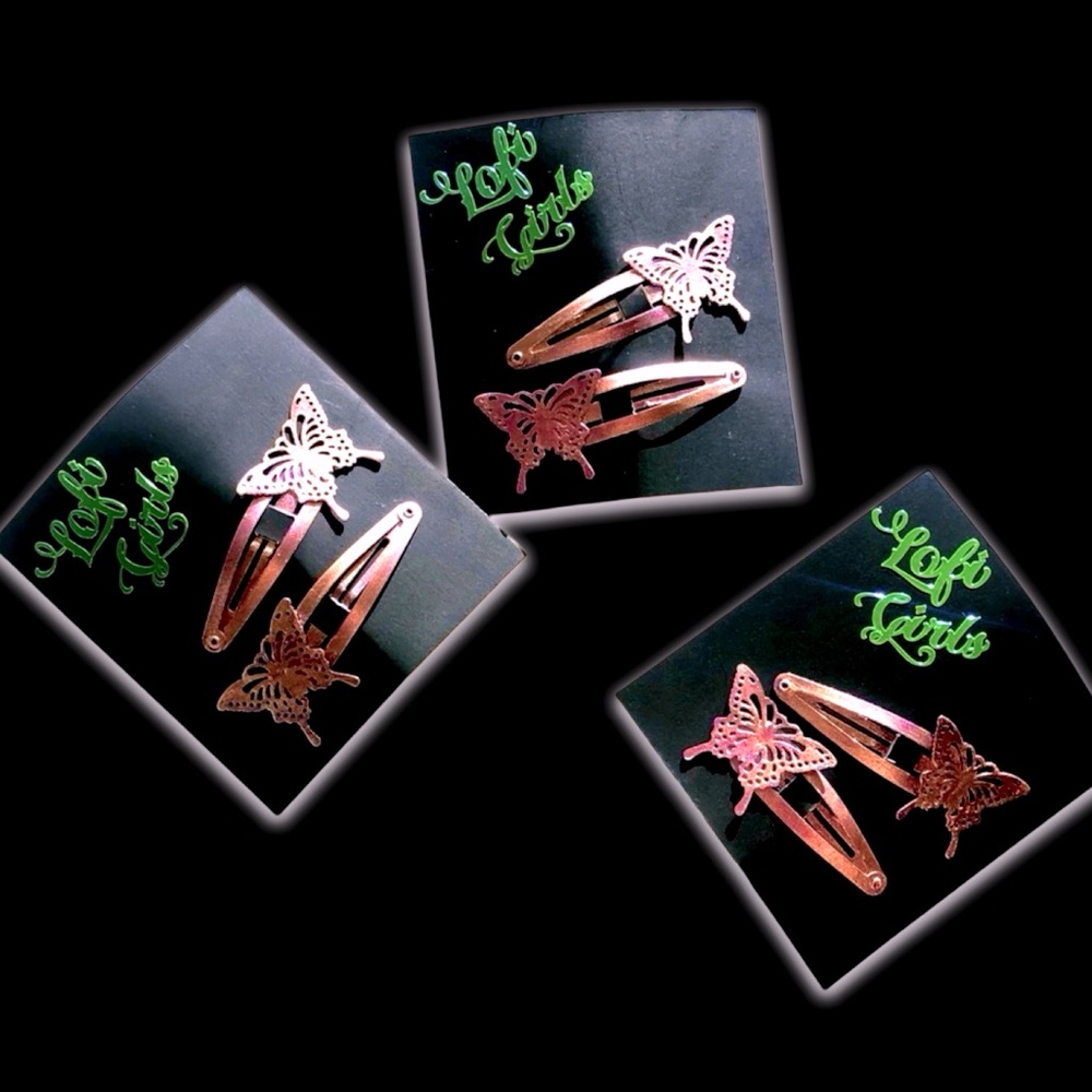 Butterfly Y2K Rose Gold Glitter Lofi Girls Hair Clip Set of 2